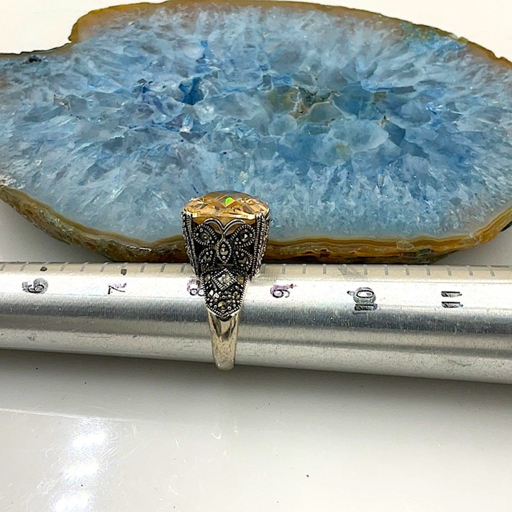 Vtg. Sterling Silver Elegant Large Salmon Colored Morganite Gemstone Ring Size 8 - Picture 10 of 11